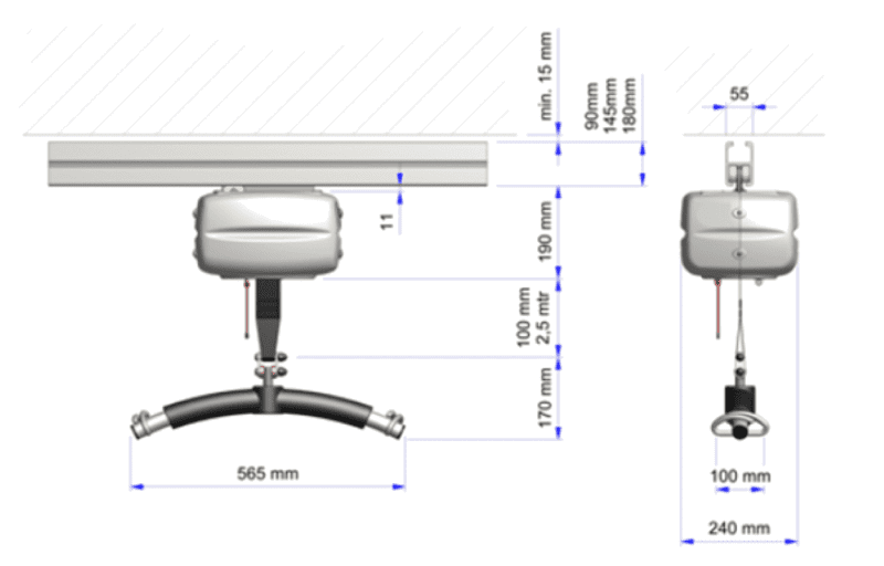 OT200 Overhead Hoist dimensions