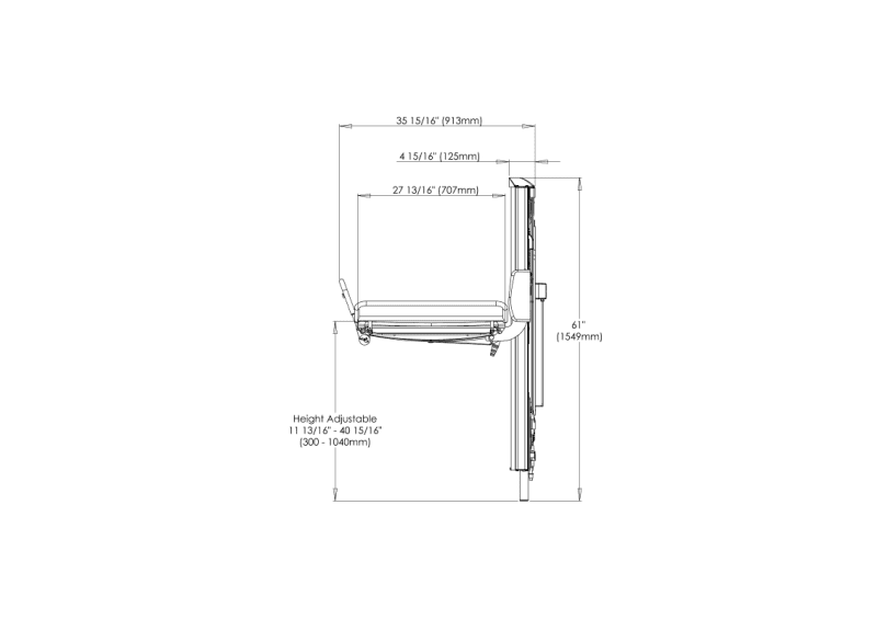 Astor CTX2-CP Changing Table dimensions from side