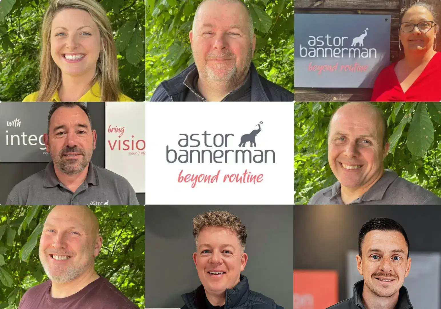 A group of 8 photos of the At Home Team for Astor Bannerman